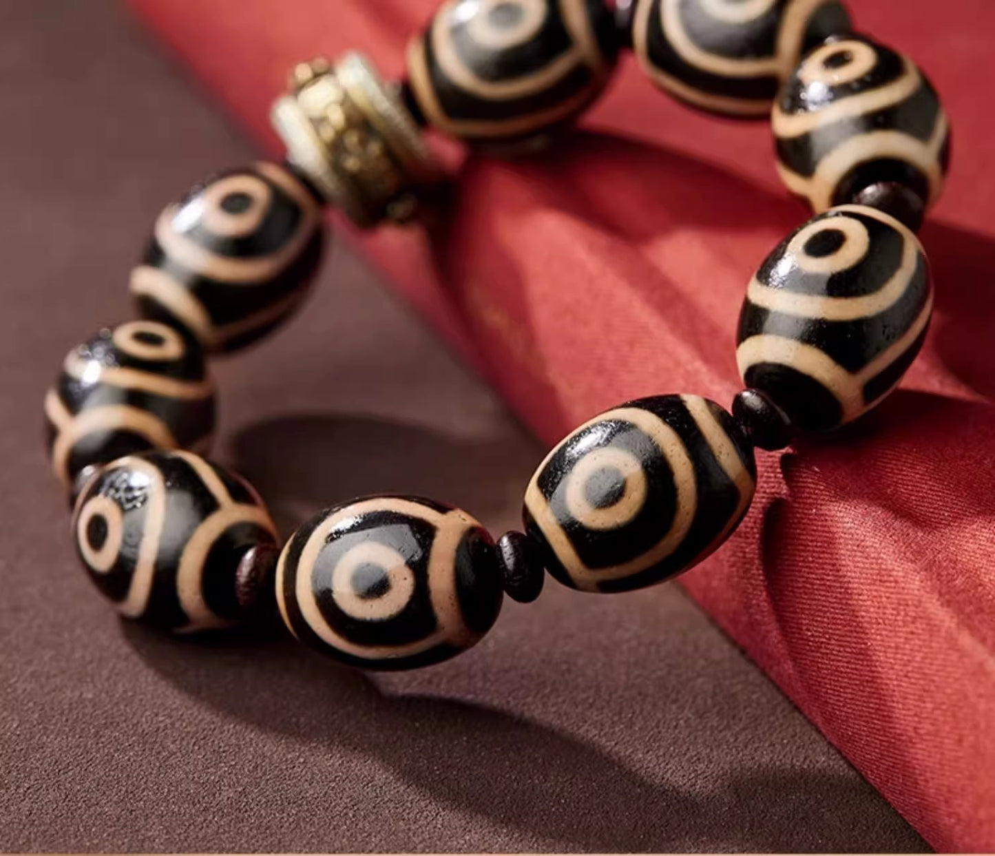 Tibetan Two-Eye Dzi Agate & Pixiu Bracelet - Spiritual Armor & Wealth
