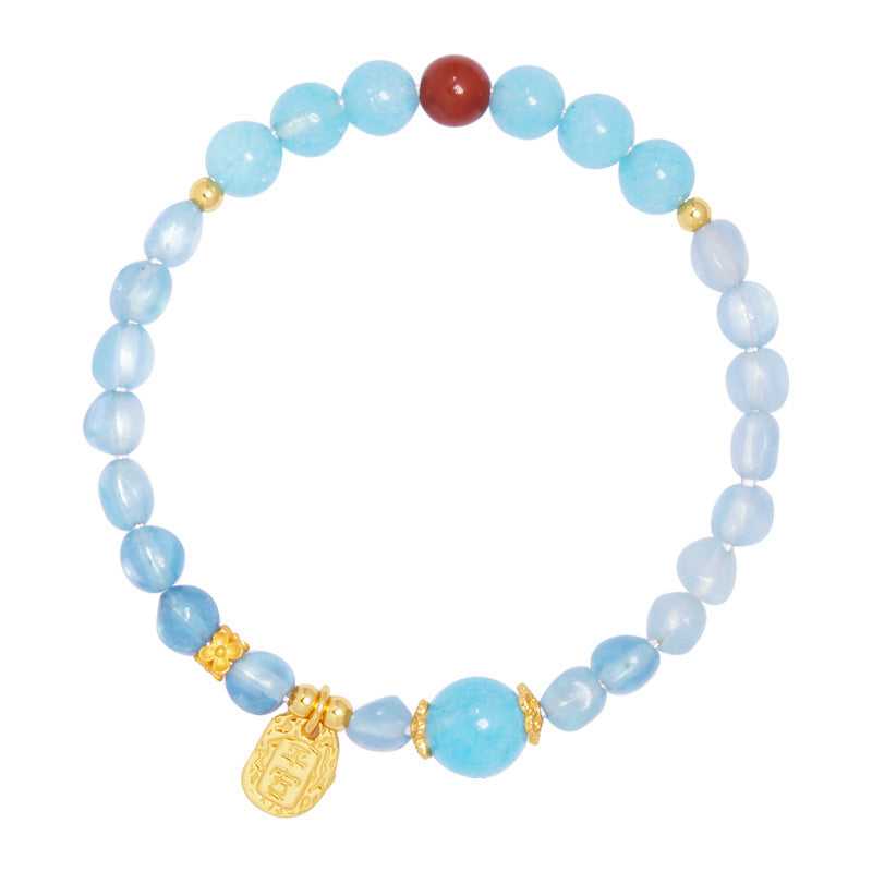 S925 Silver Blue Sea Stone & Nanhong Agate Bracelet - Calm & Prosperity