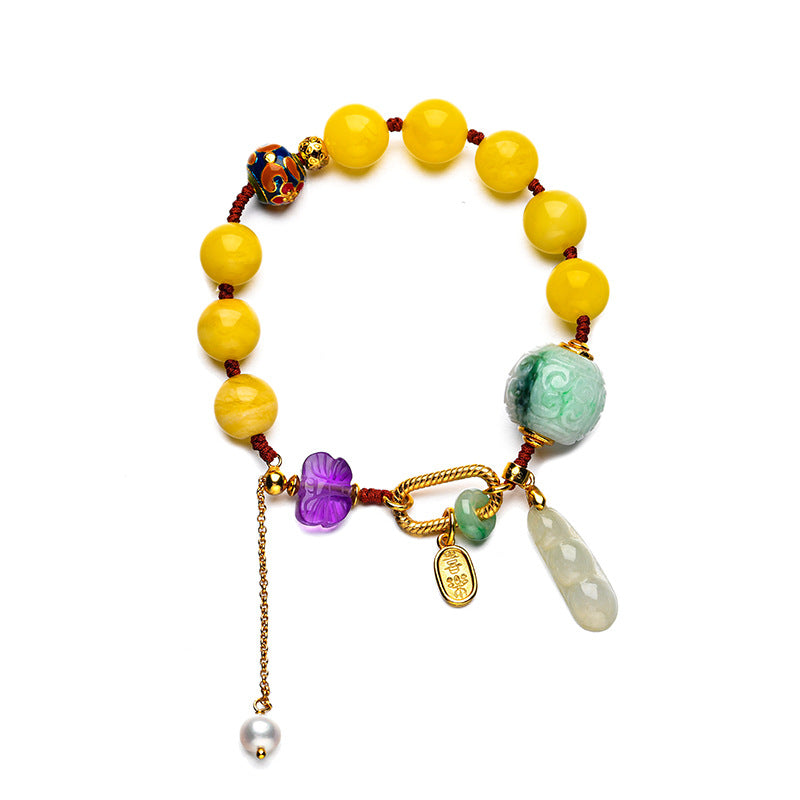 S925 Silver Jade & Amber Bracelet - Harmony & Vitality