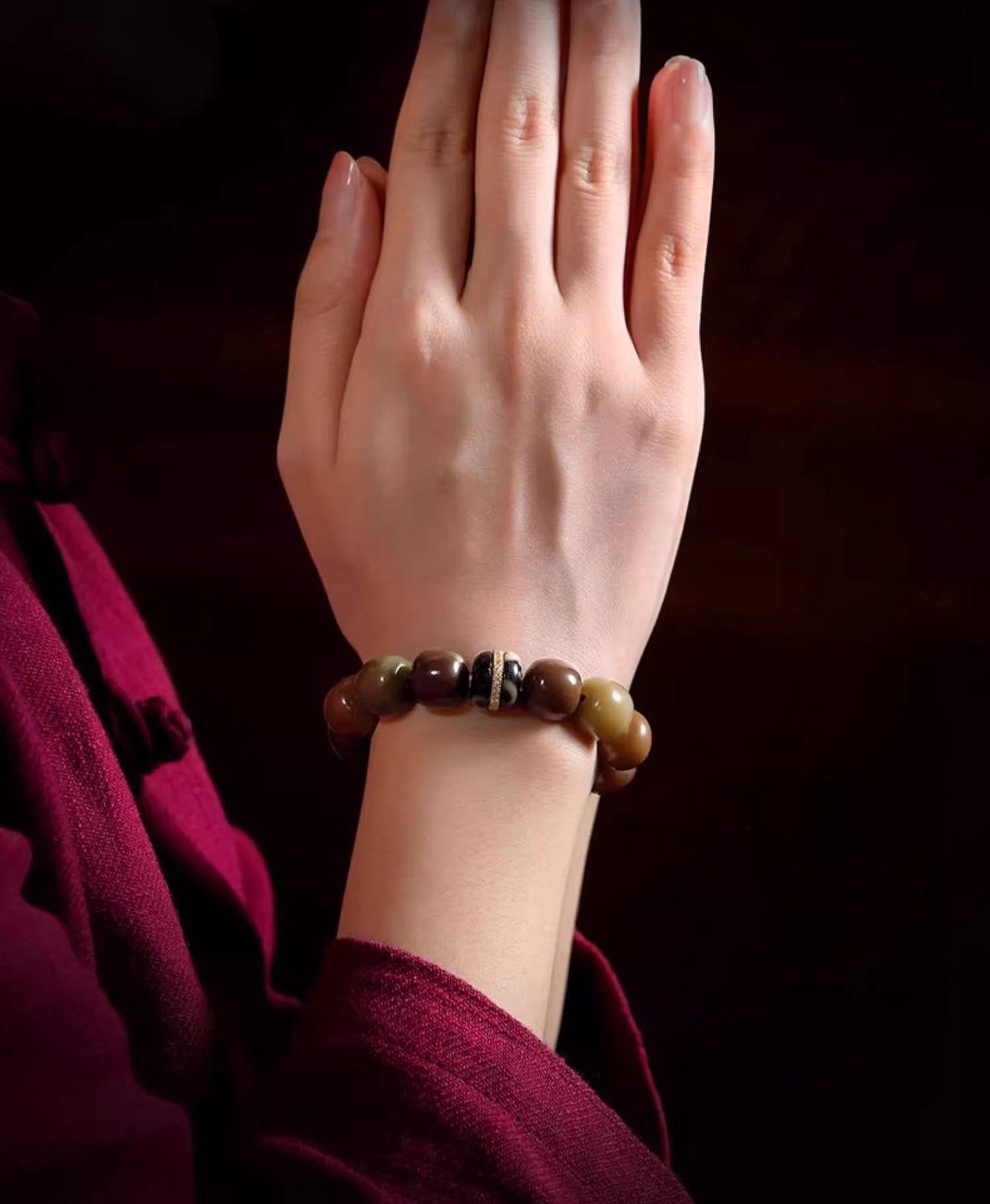 Dzi Agate & Tiger Bark Bodhi Bracelet - Wisdom & Vitality