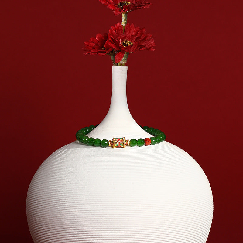 S925 Silver Pakistan Red Enamel Bracelet - Cultural Vitality & Protection