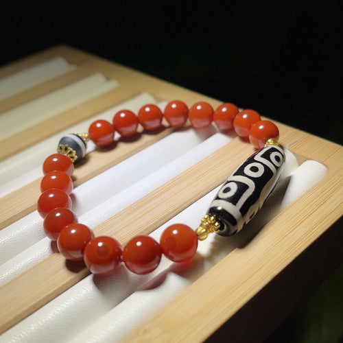 Tibetan Nine-Eye Dzi Agate Bracelet - Sacred Guard & Abundance
