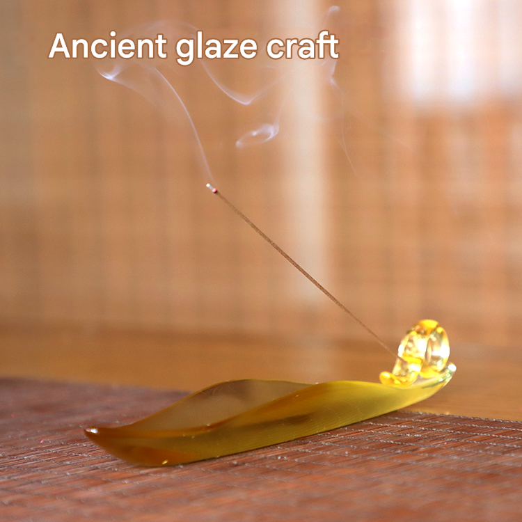 Artisan Crafted Glass Leaf Incense Holder