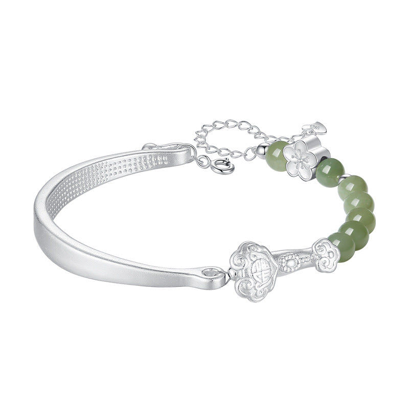 999 Silver & Hetian Jade Ruyi Bracelet - Fortune & Harmony