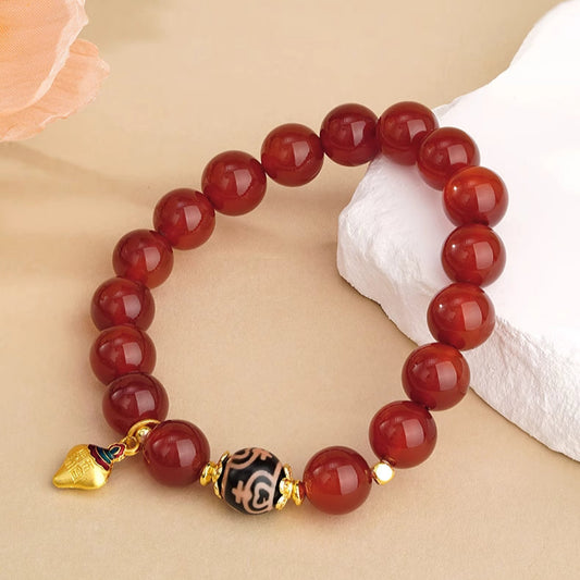 Tibetan Carnelian & Dzi Bead Talisman Bracelet - Prosperity & Vitality