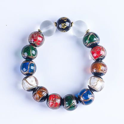 Ash Glazed Bead Bracelet (Six - Syllable Mantra Topper Version)