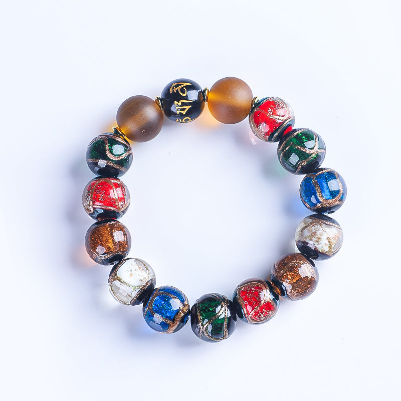 Ash Glazed Bead Bracelet (Six - Syllable Mantra Topper Version)