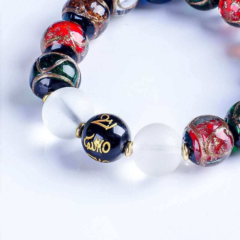 Ash Glazed Bead Bracelet (Six - Syllable Mantra Topper Version)