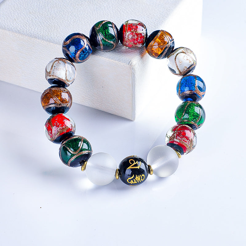 Ash Glazed Bead Bracelet (Six - Syllable Mantra Topper Version)