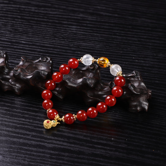 Natural Red Agate Gourd - shaped Bead Bracelet