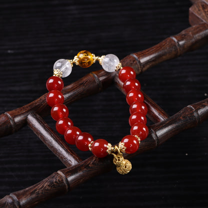 Natural Red Agate Gourd - shaped Bead Bracelet