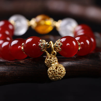 Natural Red Agate Gourd - shaped Bead Bracelet