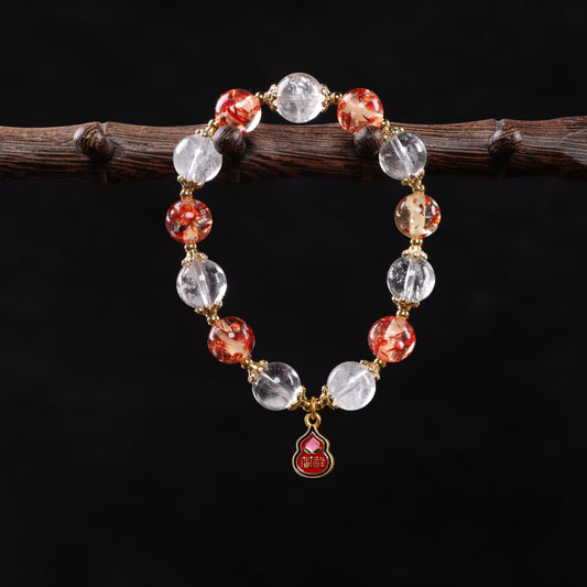 Glazed Floral-Patterned Bead Bracelet