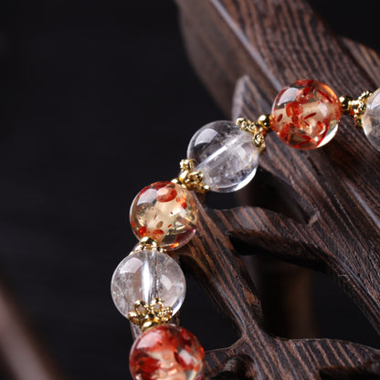 Glazed Floral-Patterned Bead Bracelet