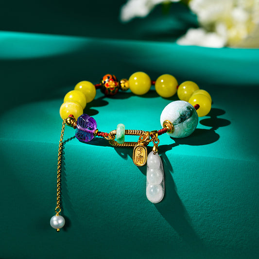 S925 Silver Jade & Amber Bracelet - Harmony & Vitality