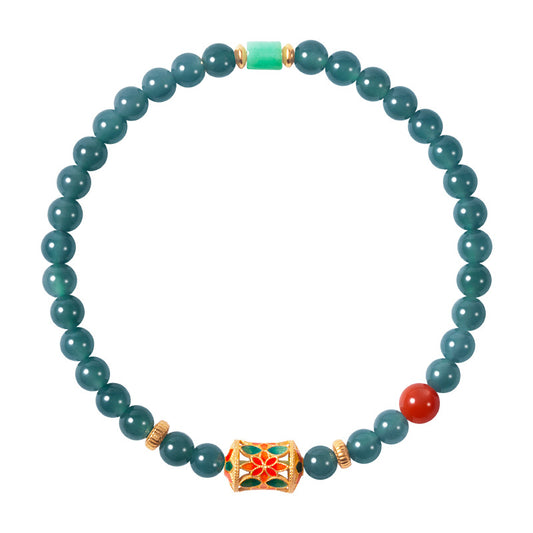 S925 Guatemala Jade & Red Enamel Bracelet - Protection & Vibrant Energy