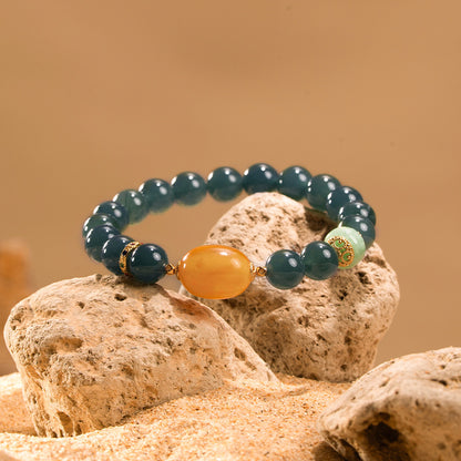 Azure Nephrite & Amber Silver-Gilt Bracelet - Harmony & Vitality