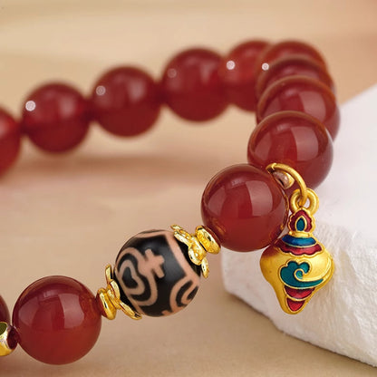 Tibetan Carnelian & Dzi Bead Talisman Bracelet - Prosperity & Vitality