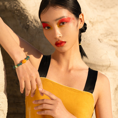 Azure Nephrite & Amber Silver-Gilt Bracelet - Harmony & Vitality