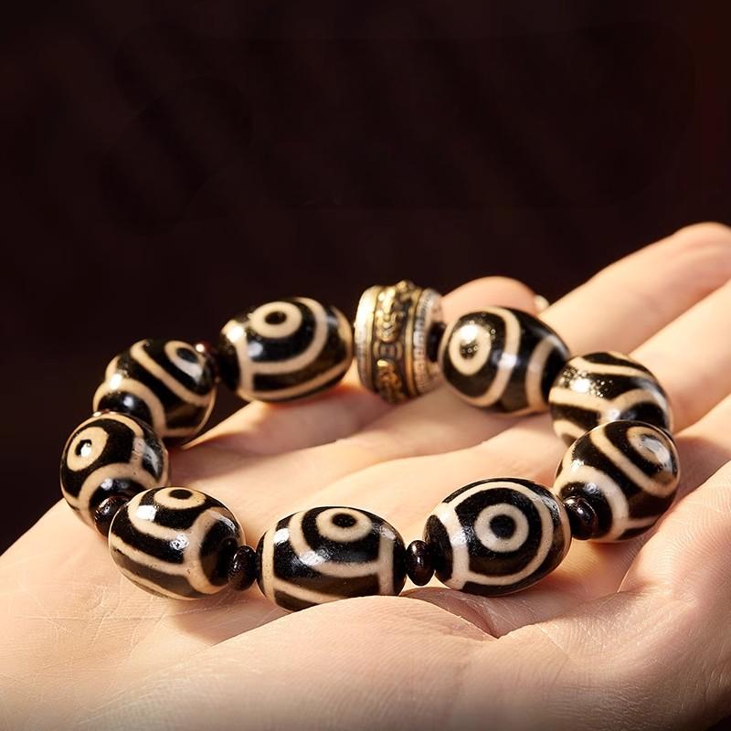 Tibetan Two-Eye Dzi Agate & Pixiu Bracelet - Spiritual Armor & Wealth