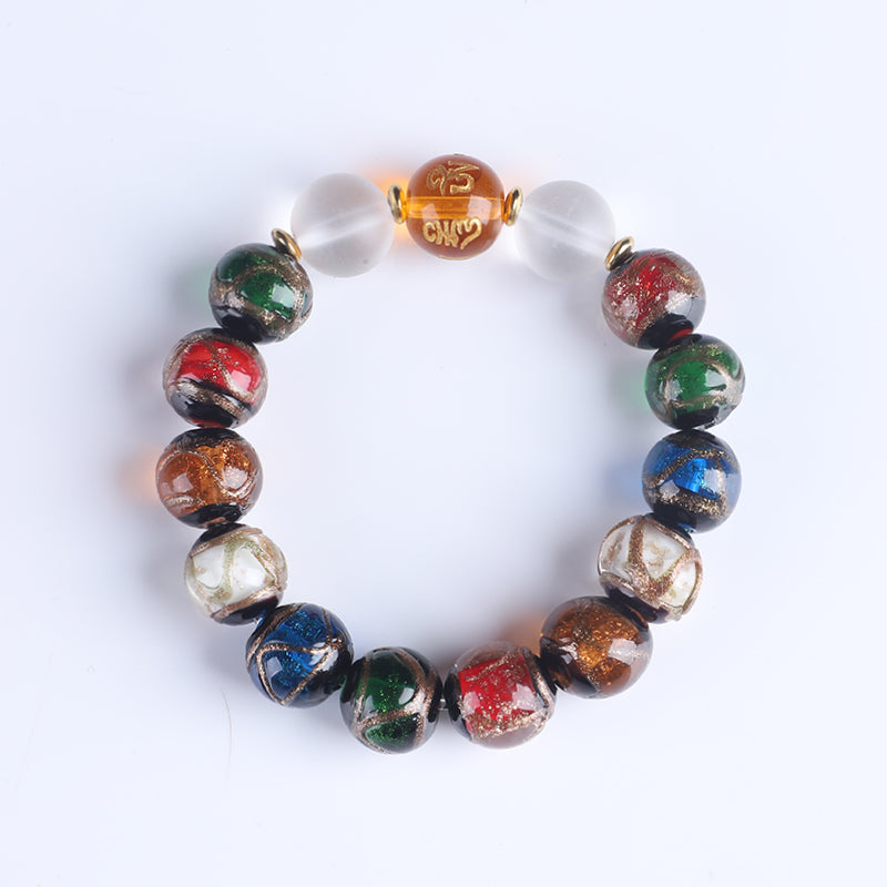 Ash Glazed Bead Bracelet (Six - Syllable Mantra Topper Version)