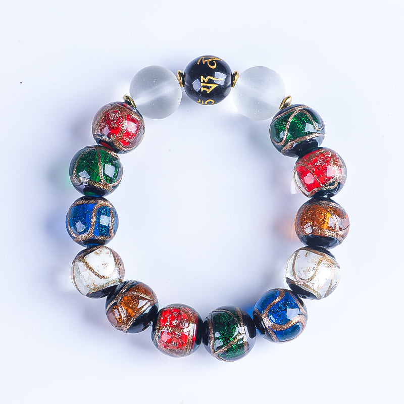 Ash Glazed Bead Bracelet (Six - Syllable Mantra Topper Version)