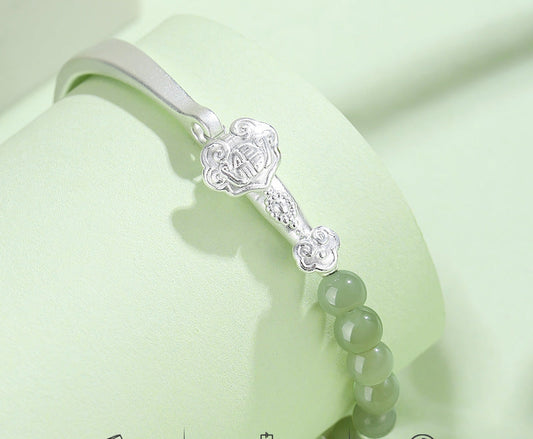 999 Silver & Hetian Jade Ruyi Bracelet - Fortune & Harmony