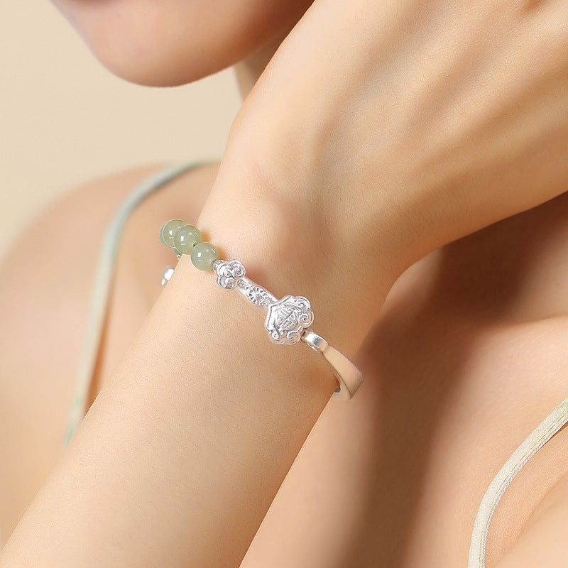 999 Silver & Hetian Jade Ruyi Bracelet - Fortune & Harmony