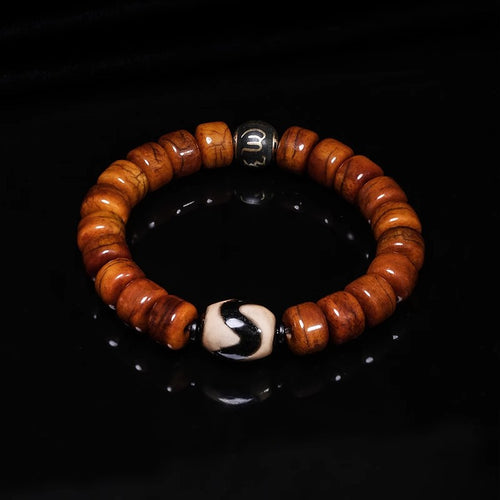 Tibetan Dzi Yak Bone Talisman Bracelet - Courage & Ancestral Guardianship